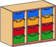 Materialcontainer-Aufsatz dreireihig, je 4 tiefe Schubladen