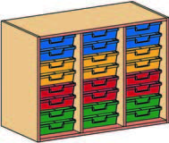 Materialcontainer-Aufsatz dreireihig, je 8 flache Schubladen
