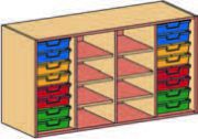 Materialcontainer-Aufsatz vierreihig, mit 2 x 8 flachen Schubladen