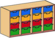 Materialcontainer-Aufsatz vierreihig, mit je 4 tiefen Schubladen