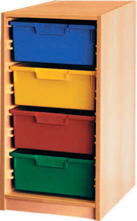 Materialcontainer 1-reihig, 1 Modulbox mit 4 tiefen Schubladen