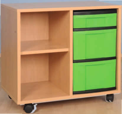 Materialcontainer 2 reihig mit 2 hohen und 1 flachen Schublade