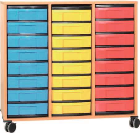 Materialcontainer fahrbar 3 Modulboxen mit je 8 flachen Schubladen