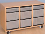 Materialcontainer fahrbar, 3-reihig, 3 Modulboxen mit je 2 hohen und 1 flachen Schublade