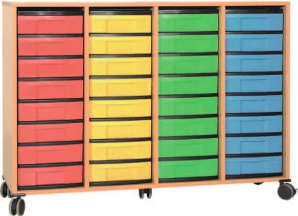 Materialcontainer fahrbar 4 Modulboxen mit je 8 flachen Schubladen