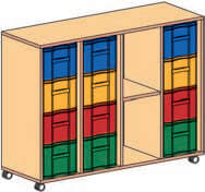 Materialcontainer fahrbar 4-reihig 3 Modulboxen mit je 4 tiefen Schubladen