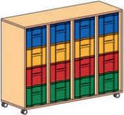 Materialcontainer fahrbar 4-reihig, 4 Modulboxen mit je 4 tiefen Schubladen